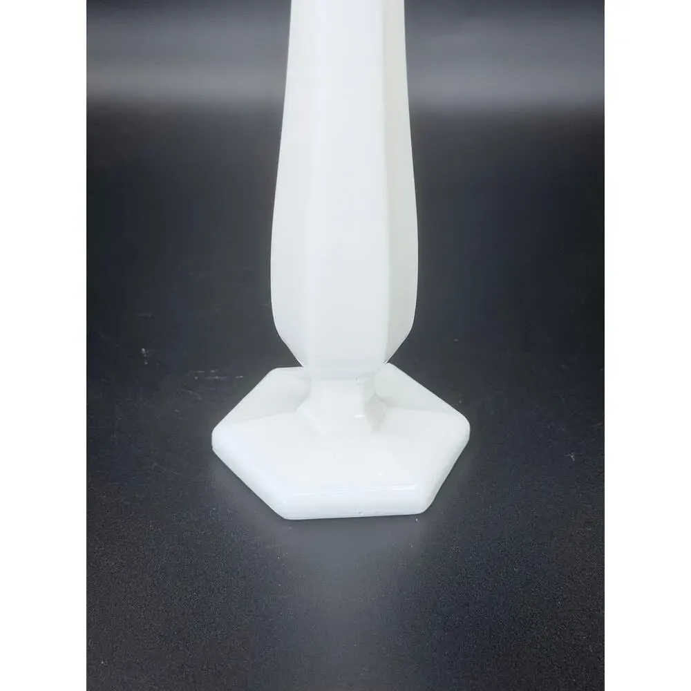Vintage Westmoreland Milk Glass Swung Bud Vase 10 Inch Hexagon Base White MCM